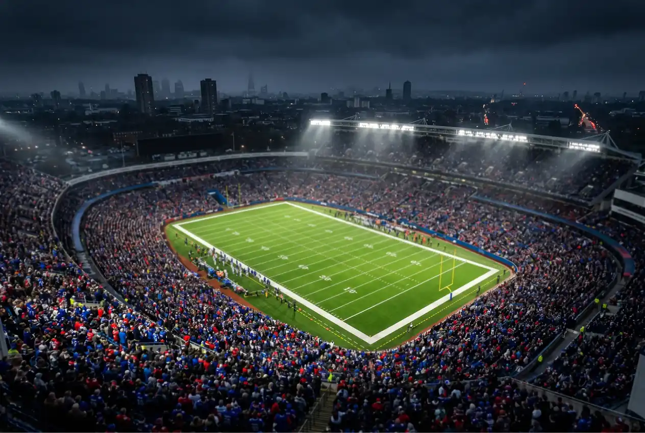 NFL American football stadium at night, aerial view — UK betting guide for British punters